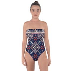 Ukrainian Folk Seamless Pattern Ornament Tie Back One Piece Swimsuit by Wegoenart