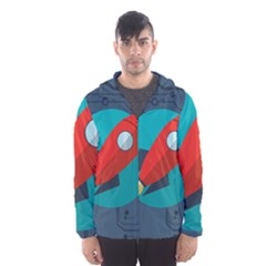 Rocket With Science Related Icons Image Men s Hooded Windbreaker