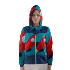 Rocket With Science Related Icons Image Women s Hooded Windbreaker