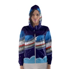 Ufo Alien Spaceship Galaxy Women s Hooded Windbreaker