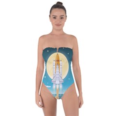 Space Exploration Illustration Tie Back One Piece Swimsuit