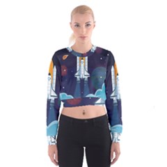 Spaceship Milkyway Galaxy Cropped Sweatshirt