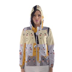 Seamless Pattern Cute Cat Cartoons Women s Hooded Windbreaker