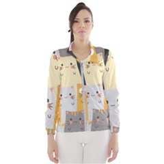 Seamless Pattern Cute Cat Cartoons Women s Windbreaker