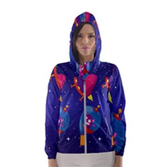 Cartoon Funny Aliens With Ufo Duck Starry Sky Set Women s Hooded Windbreaker