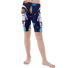 Boy Spaceman Space Rocket Ufo Planets Stars Kids  Mid Length Swim Shorts by Vaneshart