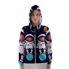 Boy Spaceman Space Rocket Ufo Planets Stars Women s Hooded Windbreaker