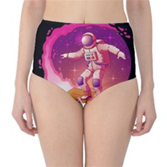 Astronaut Spacesuit Standing Surfboard Surfing Milky Way Stars Classic High-waist Bikini Bottoms by Vaneshart