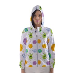 Seamless Pattern Cartoon Space Planets Isolated White Background Women s Hooded Windbreaker