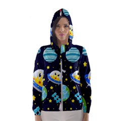 Space Seamless Pattern Women s Hooded Windbreaker