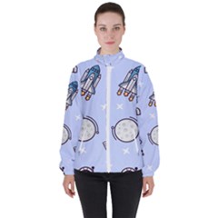 Seamless Pattern With Space Theme Women s High Neck Windbreaker by Vaneshart