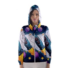 Spaceship Astronaut Space Women s Hooded Windbreaker