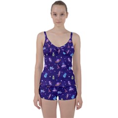 Space Seamless Pattern Tie Front Two Piece Tankini by Vaneshart