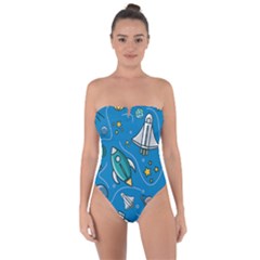 About Space Seamless Pattern Tie Back One Piece Swimsuit