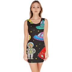 Seamless Pattern With Space Objects Ufo Rockets Aliens Hand Drawn Elements Space Bodycon Dress