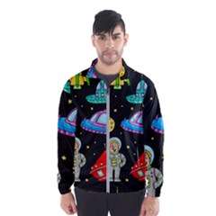 Seamless Pattern With Space Objects Ufo Rockets Aliens Hand Drawn Elements Space Men s Windbreaker