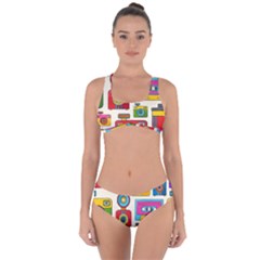 Retro Cameras Audio Cassettes Hand Drawn Pop Art Style Seamless Pattern Criss Cross Bikini Set by Vaneshart