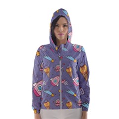 Outer Space Seamless Background Women s Hooded Windbreaker