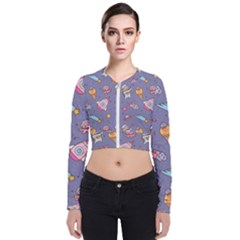 Outer Space Seamless Background Long Sleeve Zip Up Bomber Jacket