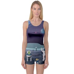 Alien Astronaut Scene One Piece Boyleg Swimsuit