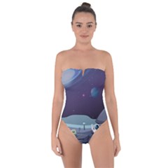 Alien Astronaut Scene Tie Back One Piece Swimsuit