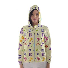 Seamless Pattern Musical Note Doodle Symbol Women s Hooded Windbreaker