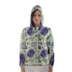 Hand Drawn Pattern School Women s Hooded Windbreaker