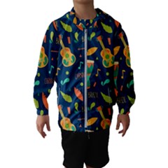 Brazil Musical Instruments Seamless Carnival Pattern Kids  Hooded Windbreaker