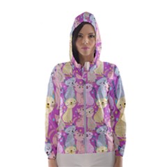 Colorful Cute Cat Seamless Pattern Purple Background Women s Hooded Windbreaker