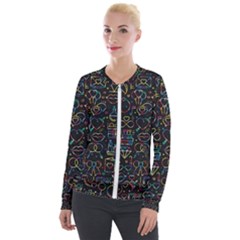 Seamless Pattern With Love Symbols Velour Zip Up Jacket