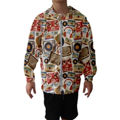 Music Retro Seamless Pattern Kids  Hooded Windbreaker