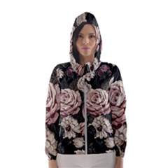 Elegant Seamless Pattern Blush Toned Rustic Flowers Women s Hooded Windbreaker