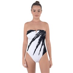 Black And White Tropical Moonscape Illustration Tie Back One Piece Swimsuit by dflcprintsclothing