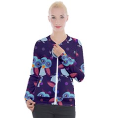 Owl Pattern Background Casual Zip Up Jacket