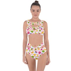 Tropical Fruits Berries Seamless Pattern Bandaged Up Bikini Set 