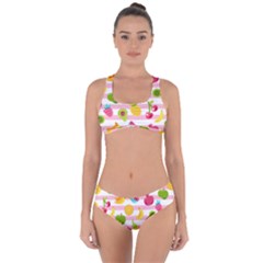 Tropical Fruits Berries Seamless Pattern Criss Cross Bikini Set by Vaneshart