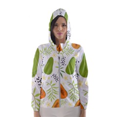 Seamless Tropical Pattern With Papaya Women s Hooded Windbreaker