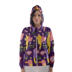 Exotic Seamless Pattern With Parrots Fruits Women s Hooded Windbreaker