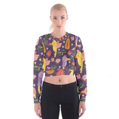 Exotic Seamless Pattern With Parrots Fruits Cropped Sweatshirt