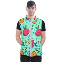 Various Fruits With Faces Seamless Pattern Men s Puffer Vest by Vaneshart