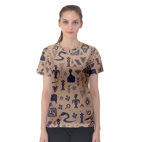 Vintage Tribal Seamless Pattern With Ethnic Motifs Women s Sport Mesh Tee by Vaneshart