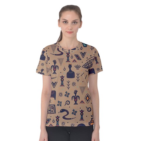 Vintage Tribal Seamless Pattern With Ethnic Motifs Women s Cotton Tee by Vaneshart