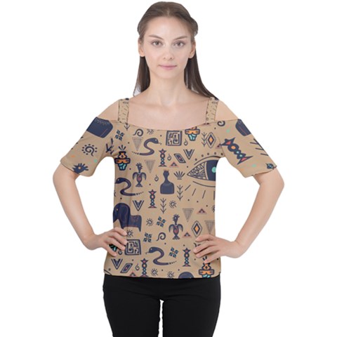 Vintage Tribal Seamless Pattern With Ethnic Motifs Cutout Shoulder Tee by Vaneshart