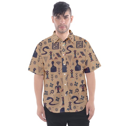 Vintage Tribal Seamless Pattern With Ethnic Motifs Men s Short Sleeve Shirt by Vaneshart