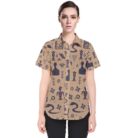 Vintage Tribal Seamless Pattern With Ethnic Motifs Women s Short Sleeve Shirt by Vaneshart