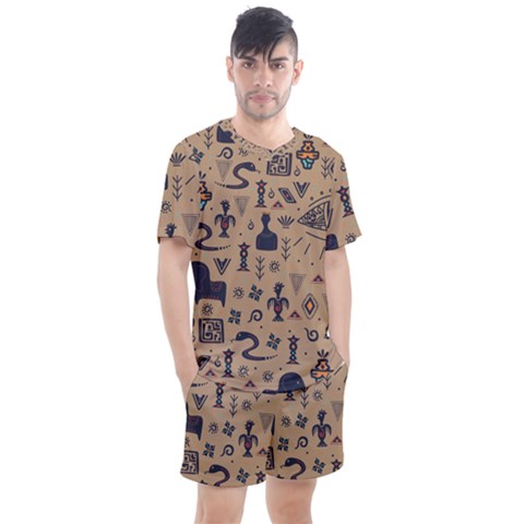 Vintage Tribal Seamless Pattern With Ethnic Motifs Men s Mesh Tee And Shorts Set by Vaneshart