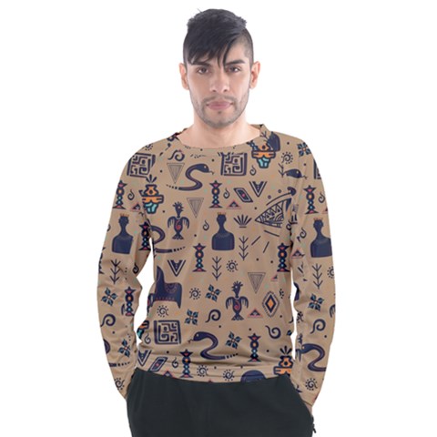 Vintage Tribal Seamless Pattern With Ethnic Motifs Men s Long Sleeve Raglan Tee by Vaneshart