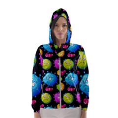 Seamless Background With Colorful Virus Women s Hooded Windbreaker