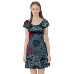 Abstract Decorative Background Ornament With Mosaic Elements Short Sleeve Skater Dress