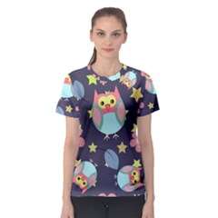 Owl Stars Pattern Background Women s Sport Mesh Tee